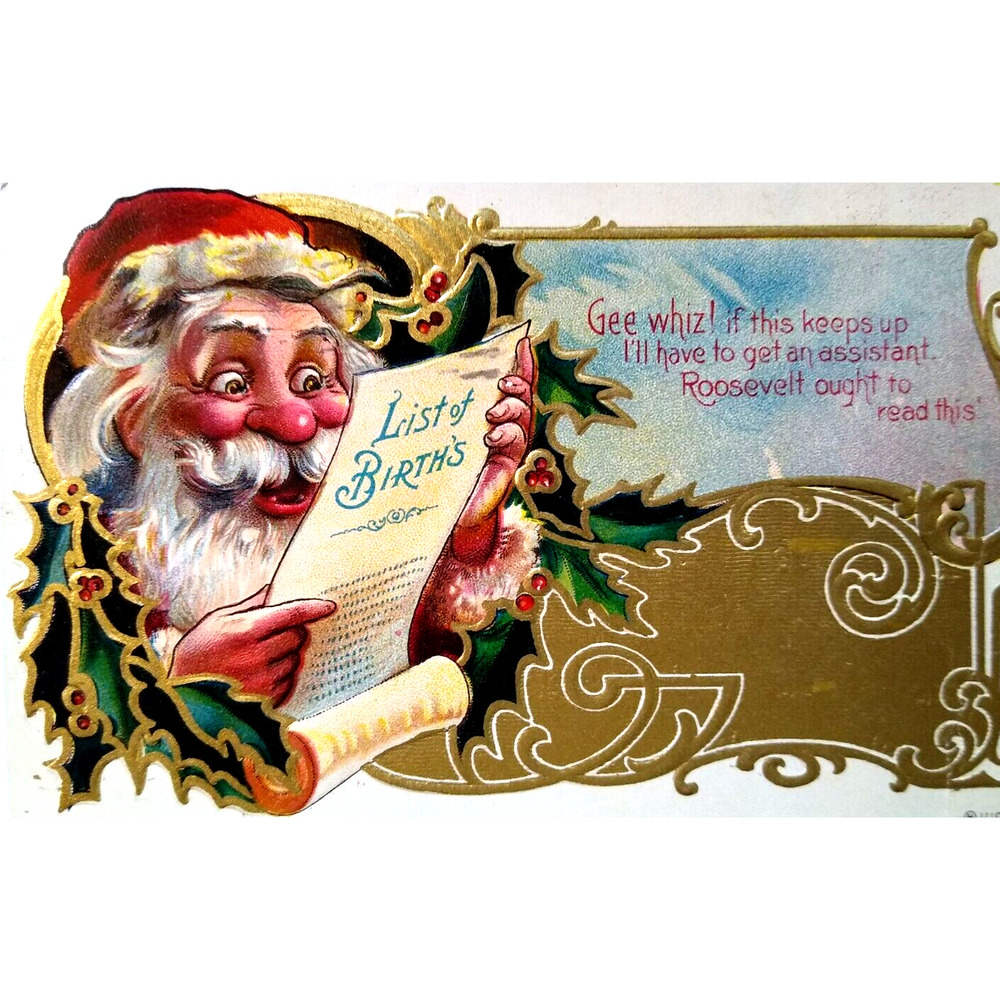 Santa Claus Christmas Postcard Teddy Roosevelt List Of Births Jolly Saint Nick